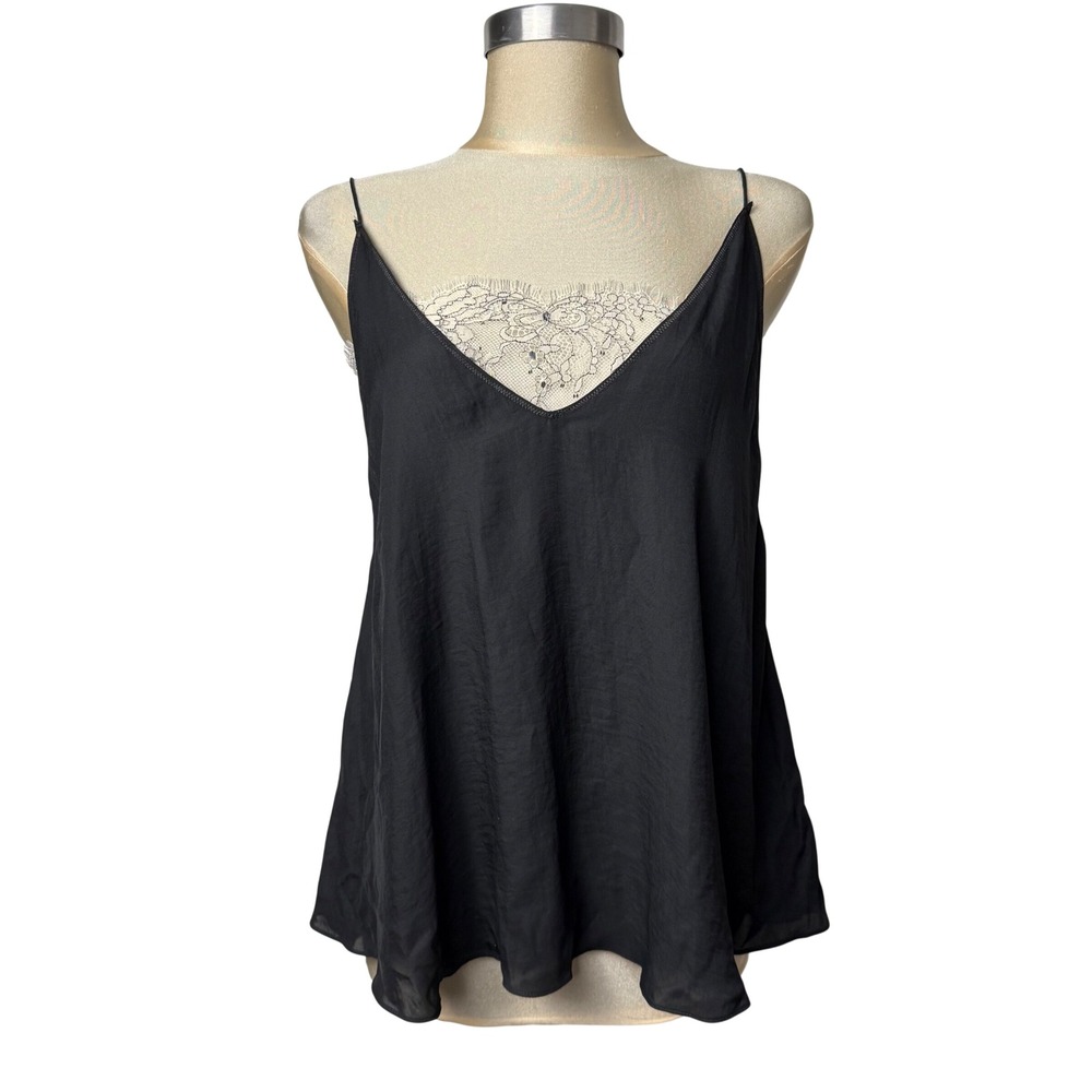 Free People Intimately Black Lace Trim Cami Tank Top Small Boho